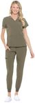 Dagacci Medical Uniform Women and Men Unisex 4-Way Stretch Jogger Scrub Set, Olive Green, 2XS