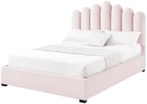 Inspired Home Ila Full Platform Bed Upholstered Vertical Channel Tufting Lift-up Design Slats Included No Box Spring Needed Velvet Blush