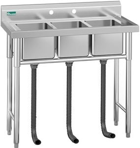 YITAHOME Kitchen Sink Stainless Steel 3 Compartment Freestanding NSF Commercial Sink, Prep & Utility Washing Sink for Restaurant, Laundry, Garage, Workshop Sink with Legs, Outdoor (39"x18"x37")