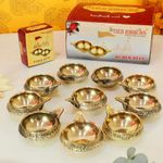 TIED RIBBONS Set of 10 Brass Diya for Puja Room Oil Lamp - Diwali Decorations Items for Home Decor Office (2.8 cm X 6.3 cm, Brass) - Diwali Decor - Diwali Gifts