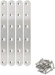 4 Pack Flat Mending Plate for Wood,ULIFESTAR Stainless Steel Straight Brackets 200mm / 8" Length 6 Screw Hole Flat Repair Fixing Wood Brace Joining Plates Connector with Fixing Screws