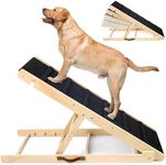 Wooden Dog Stairs, Adjustable Pet Dog Ramp with 5 Height Adjustable from 10”to 24” Up to 250LBS, Non-Slip Collapsible High Traction Ramps for Bed Couch Sofa Car Small Large Pet Indoor Outdoor
