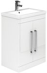 The Bath People Newton Bathroom Furniture Storage Cabinet Floor Standing White Gloss Vanity Unit with Ceramic Resin Basin – 515mm