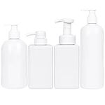 BELLE VOUS (4 Pack Empty Pump Dispenser Bottles - White Refillable 370-450ml Bathroom Containers for Shampoo, Lotion, Liquid Soaps & Essential Oils