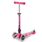 Micro Scooters | Mini Micro Deluxe LED Children's Scooter | Handlebar Adjustable & Foldable | Extra Grippy Deck | Weather Tested Stem | Light Up Wheels | Foldable | 2-5yrs | Boys & Girls | Pink