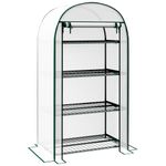 Outsunny 80 x 49 x 160cm Mini Greenhouse for Outdoor, Portable Gardening Plant Green House with Storage Shelf, Roll-Up Zippered Door, Metal Frame and PE Cover, White