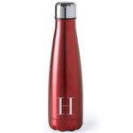 eBuyGB Customised Laser Engraved 630ml Stainless Steel Personalised Water Bottle Flask - Custom Initial - Use for School, Gym, Yoga & Sports (Red)