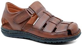 Lusco men`s real leather strap outdoor beach summer closed toe comfort fisherman sandals (Tan, UK Footwear Size System, Adult, Men, Numeric, Medium, 8)