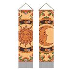 AHANDMAKER 2 Pcs Yellow Sun and Moon Tapestry, Hippie Bohemian Tapestry Orange Floral Tapestry Cool Vintage Aesthetic Wall Hanging for Bedroom Living Room Dorm(51.18x12.99 inch)