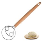 Danish Dough Whisk - 10 Inch Dutch Dough Whisk with Stainless Steel Double Eye Design, Efficient Bread Dough Mixer with Ergonomic Handle, Professional Sourdough Bread Tool for Pastry, Pizza, Cake