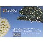 The Christmas Workshop 76180 400 Warm White LED Chaser Christmas Lights / Indoor or Outdoor Fairy Lights / 27.9 Metres / 8 Light Modes / Great For Christmas, Weddings & Gardens