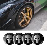 PACLVIO 4PCS Wheel Center Caps, Center Caps for Rims, 2.2" Skull Car Hub Cap Sticker, Car Exterior Decoration Accessories Wheel Hub Caps Center Cover Universal for Most Cars (Black)