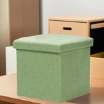 Kuber Industries Storage Stool | Square Toy Storage Box | Foot Rest Stool | Folding Seating Stool | Wardrobe Organizer for Clothes-Books | Storage Box for Living Room | M ZH009GN | Green