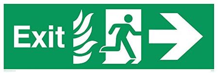 Viking Signs SG690-L62-3D Fire "Exit" Sign, Right Arrow, 3 mm Double Sided Rigid PVC, 200 mm H x 600 mm W