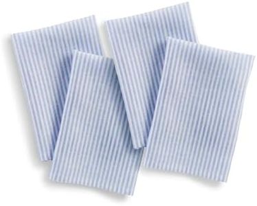 Solino Home 100% Pure Linen Napkins Set of 4 - Narrow Stripe Cornflower Blue and White Cloth Dinner Napkins 20x20 Inch, Handcrafted Machine Washable - Spring, Summer