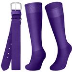 Zhanmai Baseball Belt and Socks Combo Adjustable Softball Socks and Belt Elastic Waist Belt for Youth Boys and Girls, Purple, One size