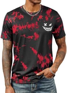 Hardaddy Men's Casual Tie Dye T-Shirts Short Sleeve Round Neck Graphic Tee Rock Band Tee Shirts, Little Monster Red, XX-Large