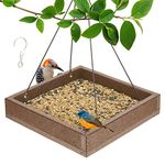 Kingsyard Platform Bird Feeder for Outside, Recycled Plastic Hanging Tray Bird Feeders with Large Capacity 3.5 lbs, Premium Quality & Durable, Great for Attracting Wild Birds, Brown