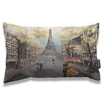 AOYEGO Paris Throw Pillow Cover 12x20 Inch Oil Painting Autumn Lovers Kiss on Rainy France Street Eiffel Tower Rectangle Pillow Cases Home Decorative Cotton Linen Cushion Cover for Bed Sofa