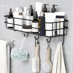 Plantex Self Adhesive Bathroom Shelf for Wall/Shelf Organizer/Kitchen Shelf with Magic Stickers - Pack of 1 (Black, Powder Coated)