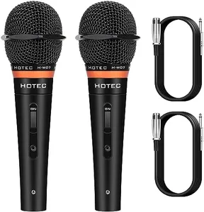 HOTEC Premium Wired Vocal Dynamic Handheld Microphones - Includes 19ft Detachable XLR Cable and ON/Off Switch - 2 Pack, Metal Black