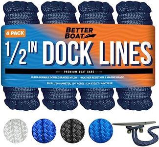 Boat Dock Lines & Rope Boat Ropes for Docking 1/2" Line Braided Mooring Marine Rope 25FT 1/2 Inch Nylon Rope Boat Dock Lines for Docking Boat Lines Boating Rope Braided with Loop Navy Blue 4 Pk