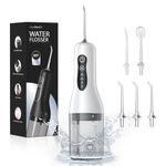 Water Flosser, 2025 Water Dental Flosser Remover with 4 Modes and 5 Replacement Nozzles, Water Flosser to Solve Oral Problems and Whiten Teeth, IPX7 Waterproof Double Flosser for Home Travel White