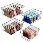 Metal Wire Basket iSPECLE Freezer Baskets Storage Organizer Bins with Handles for Kitchen, Pantry, Closet, Laundry Room, Cabinets, Garage 4 Pack Black