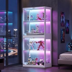 Jocisland DIY Modular Display Cabinet, 4-Tier Glass Door Display Shelf