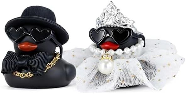 BOZILY 2Pcs Bride and Groom Rubber Ducks Black, DIY Rubber Duck Decor Set with Accessories (Hat, Crown, Glasses, Chains, Bowtie, Skirt) for Car Dashboard Wedding, Home Decor, Gift