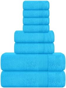 Elvana Home 8 Piece Towel Set 100% Ring Spun Cotton, 2 Bath Towels 27x54, 2 Hand Towels 16x28 and 4 Washcloths 13x13 - Ultra Soft Highly Absorbent Machine Washable Hotel Spa Quality - Turquoise Blue