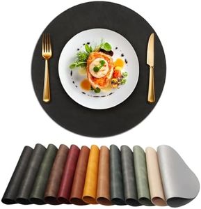 UnivoColors Placemats Round Faux Leather Placemats Set of 8-Waterproof-Wipe Clean-Heat Resistant-Anti Slip Dining Table Place Mats,Suitable for Indoor & Outdoor Use,15".Retro Black