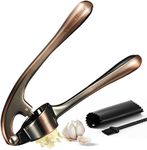 Garlic Press Mashed Mincer Crusher Presser Peeler Chopper Garlic Puree Maker with Silicone Tube Roller and Cleaning Brush,Zinc Alloy Heavy Soft-Handled (Antique Copper)