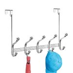 iDesign York Metal Over The Door Organizer, 5-Hook Rack for Coats, Hats, Robes, Towels, Jackets, Purses, Bedroom, Closet, and Bathroom, 15.28" x 5.25" x 11", Chrome