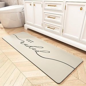 tchdio Long Bath Mat Rug-Super Absorbent Quick Dry Bath Mats for Bathroom Floor Non Slip-Bathroom Mats with Rubber Backing Thin Bathroom Runner 17" x 48", Beige