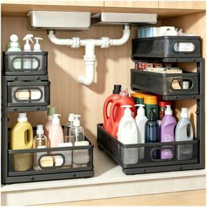2 Pack Under Sink Organizer, 3-Tier Pull Out Cabinet Organizer and Storage