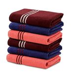 Palatial Lifestyles Hand Towels Set of 6. 100% Cotton Hand Towel with Zero Twist Yarn.Ultra-Soft for Sensitive Skins,Highly Absorbent Towel for Gym,Yoga (Coral, Choc. Brown & Navy Blue,40 x 60 cm)