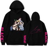 Allfwin Blackpink Hoodie Lisa Jennie Jisoo Rosé Signature K-pop Long Sleeve Printing Hooded Sport Sweatshirt Pullover Sweater, Black-Lisa, Medium