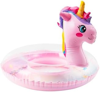 Zainpe Unicorn Inflatable Pool Float with Glitters Gradient Pink Inflation Swimming Ring Summer Outdoor Water Lounge Inflatable Raft Tube Fun Beach Floaties Vinyl Swim Floaty Pool Toy for Kids Toddler