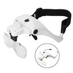 Head Mount Magnifier, Bysameyee Lighted Magnifying Headband Glass Loupe Visor with 2 LED Light for Close Work, Jewelry Work, Watch Repair, Arts & Crafts, Reading Aid (Rechargeable)