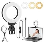 Video Conference Lighting Kit, Lychico Ring Light for Laptop Phone with Clip and Tripod, Desktop PC 4" Selfie Dimmable Light with Stand Ring Light for Live Streaming, Video Recording, Makeup