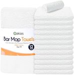 Oakias 100% Cotton White Bar Mop Towels – 12 Pack Kitchen Towels – 16 x 19 Inches – Highly Absorbent Multi-Purpose Cleaning Towels and Bar Rags