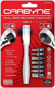 Carbyne Dual Drive Mechanic's Ratchet with Built-In 10mm Socket and Bit Driver/Ratcheting Screwdriver (1/4" Drive) • From a Family-Run Tool Company Based in the U.S.A.