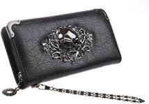 HOYOFO Skull Wallets for Women Zip Around Clutch with Credit Card Holder Phone Case Leather Long Goth Wallet Purse with Wristlet, Black