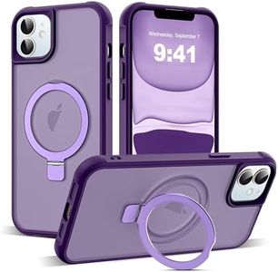 SKYLMW Compatible with iPhone 11 Case with Invisible Magnetic O-Ring Stand Military-Grade Translucent Case for iPhone 11 6.1" [Compatible with MagSafe][Great Grip Feeling], Purple