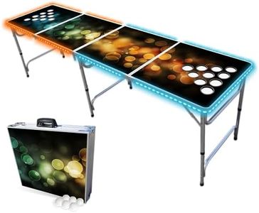 PARTYPONG 8-Foot Folding Beer Pong Table w/Cup Holes & LED Lights - Bubbles Edition