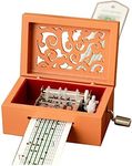 Vintage Carved Wood Mechanism Musical Box Handcrank Music Box Gift (15 Note-Orange)