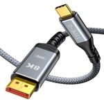 USB C to DisplayPort Cable 6FT, Capshi Type C to DP 1.4 Cable 32.4Gbps 8K@60Hz 4K@144Hz/2K@240Hz Braided Thunderbolt 3/4 to DP Cord Compatible with iPad, MacBook Pro/Air, Surface, iMac, Galaxy, XPS