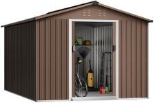 Acekool Outdoor Storage Shed 8x15 Ft & Large Storage Space, Utility Metal Storage Shed with Lockable Sliding Door and Vent, Garden Tool Shed for Organising Tools and Equipment in Yard, Garden, Brown