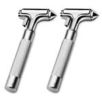 Store2508 Premium Car Glass Breaker with Seat Belt Cutter Automotive Safety Hammer Emergency Escape Tool Car Auto Accessory Metal Window Hammer Vehicle Hard Aluminium Alloy Head (Silver Pack of 2)